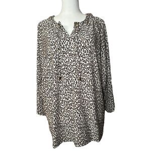 Chico's Leopard print‎ Batwing Sleeve Tie Neck Blouse Size 3